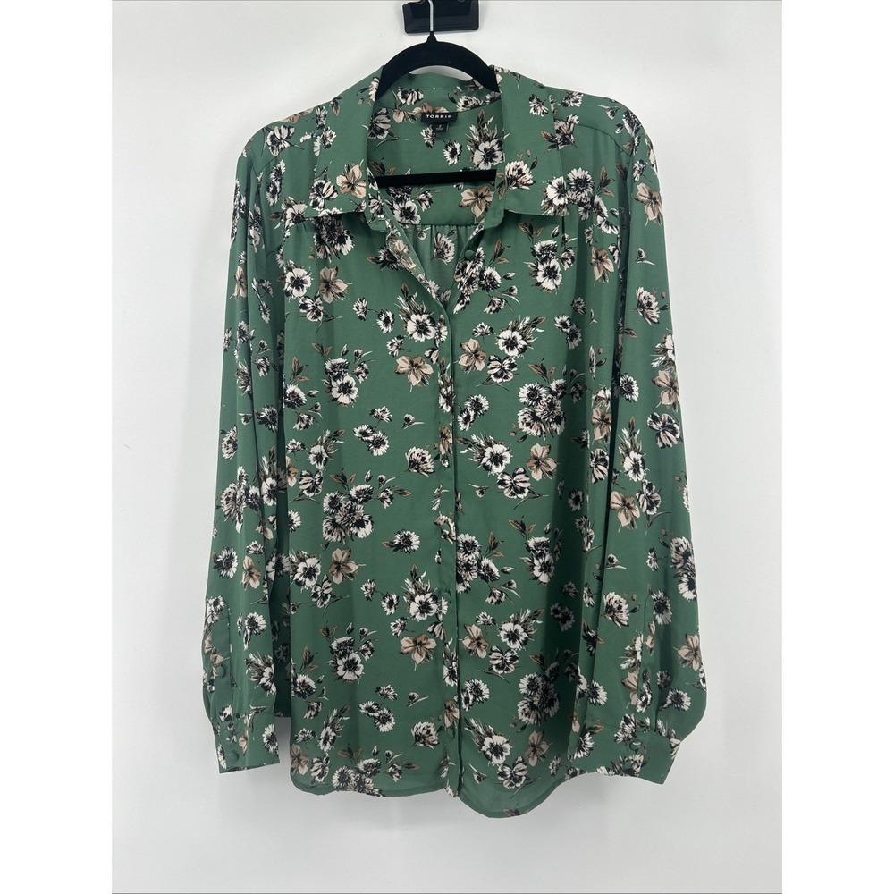 Torrid Sage Green Floral Georgette Button-Up Blouse Size 2 Romantic Cottagecore